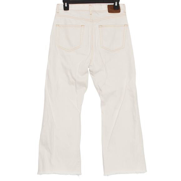 Zara Jeans Flare Minimalist Retro Utility Crop Casual Button Fly Raw Hem Ivory 4 - Picture 4 of 4